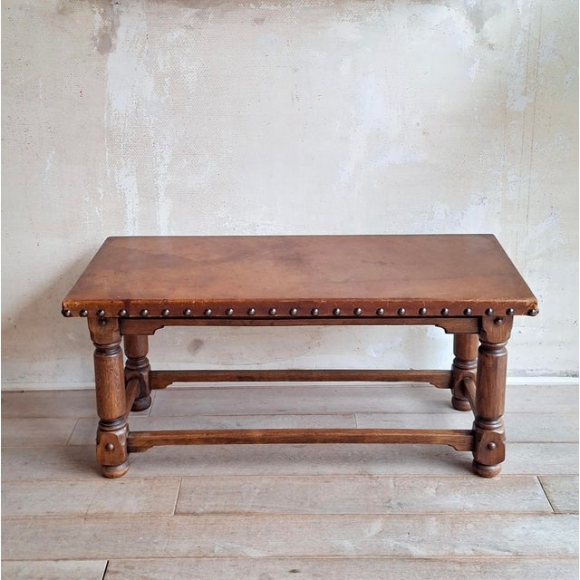 Brown Spanish Coffee Table with Leather Top, 1950s For Sale - Image 8 of 8