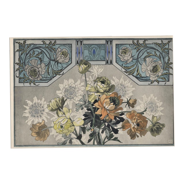 1910 Botanical Art Nouveau Design Chromolithograph, Documentation For Sale