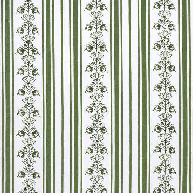 Sample - Schumacher x Marie-Anne Oudejans Delft Stripe Fabric in Green For Sale
