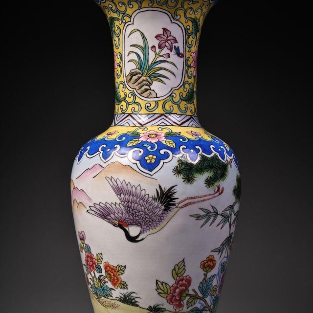 1900 - 1909 Vintage Chinese Gilt Copper Enamel "Deer & Crane" Vase - 660g For Sale - Image 5 of 10