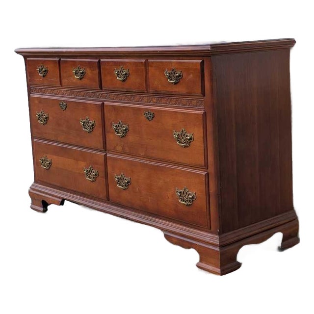 Vintage Stanley Furniture Six-Drawer Wood Lowboy Dresser For Sale