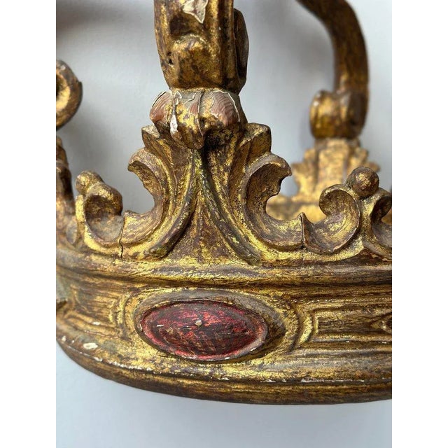 Rare Antique European Gilt Gesso + Carved Wood Demilune Bed Crown / Corona, Circa Mid 19th Century For Sale - Image 11 of 12