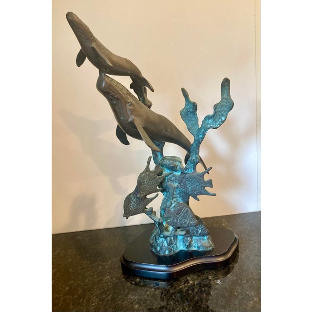 Humpback Whale and Calf Solid Brass/Bronze Sculpture, Mid-Century Coastal Art Style, Produced by San Pacific International (Spi Home) For Sale - Image 4 of 4