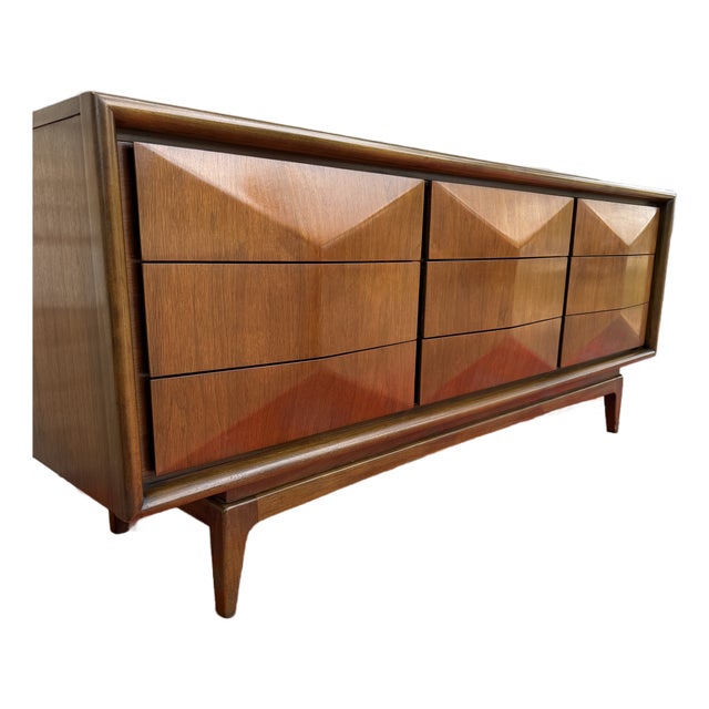 1960s Diamond Front Lowboy Dresser Attributed to United Furniture Co. For Sale