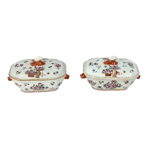 Set of 2 19th Century Chinese Export Famille Rose Tureens, Small