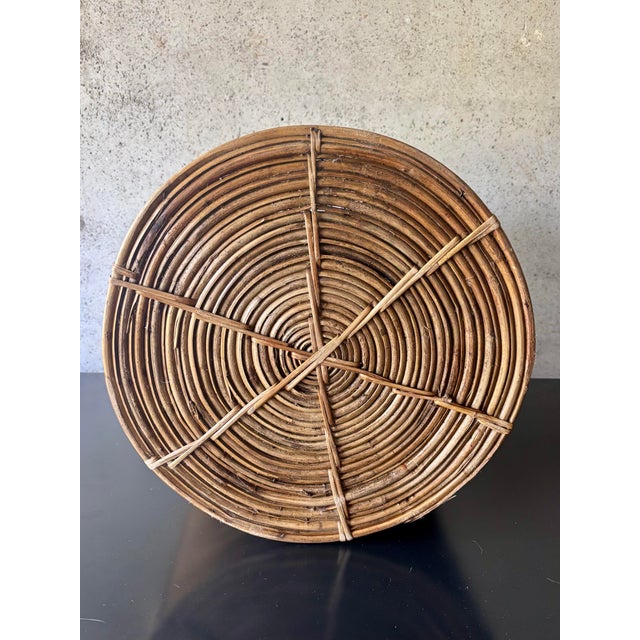 Mid 20th Century Large Vintage Pencil Reed Rattan Planter With Brass Rim, Italian Riviera Style For Sale - Image 5 of 7