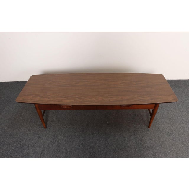 Mid-Century Modern Mid-Century Modern Surfboard-Form Laminate and Walnut Coffee Table With Drawer by Lane For Sale - Image 3 of 18