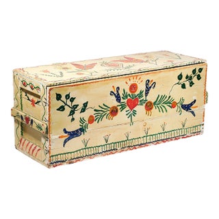 Mid 20th Century Peter Hunt Style Folk Art Hand-Painted Wooden Chest For Sale