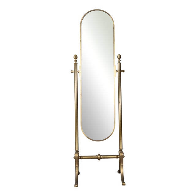 Italian Gilt Brass Floor Mirror, 1950s For Sale