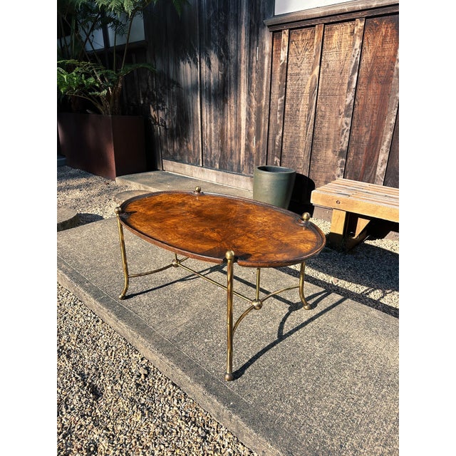 Late 20th Century Patch Burl Wood Top + Brass Base Oval Coffee Table For Sale - Image 10 of 13