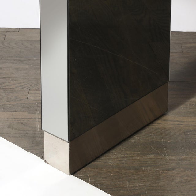 Modernist Mirrored & Polished Steel Console Table W/ Brutalist Tile Motif For Sale - Image 9 of 18