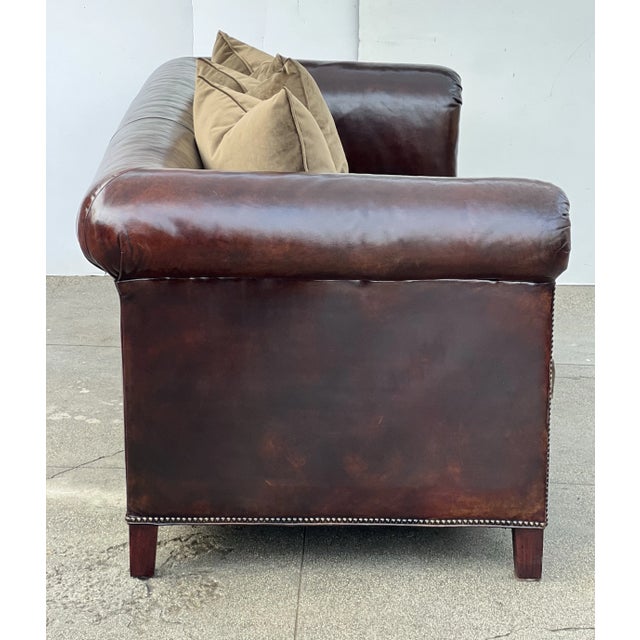 Textile Ralph Lauren Brompton 3-Seat Vintage Dark Mahogany Leather Sofa. For Sale - Image 7 of 11