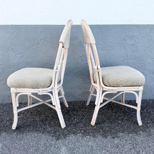 Boho Chic Sculpted Pencil Reed Leaf Back Rattan Dining Chairs - Set of 4 For Sale - Image 4 of 10
