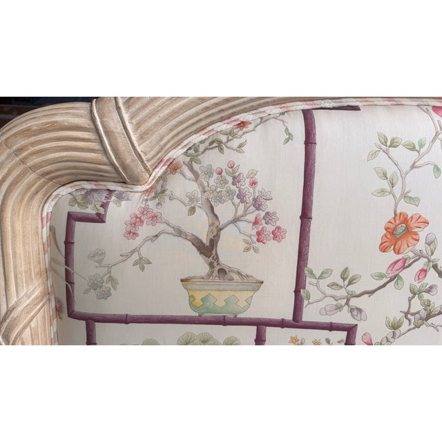 Vintage King-Size Chinoiserie Silk Upholstered Headboard With Carved Frame For Sale - Image 14 of 16