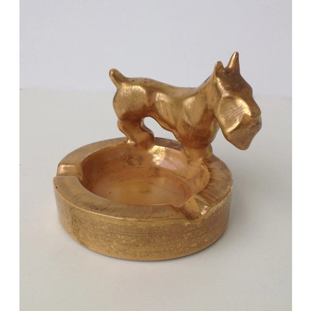 Stangl C.1960's Mid-Century Original Stangl Vintage Scottie Dog Gilt Strie Ashtray, Catchall Dish For Sale - Image 4 of 11