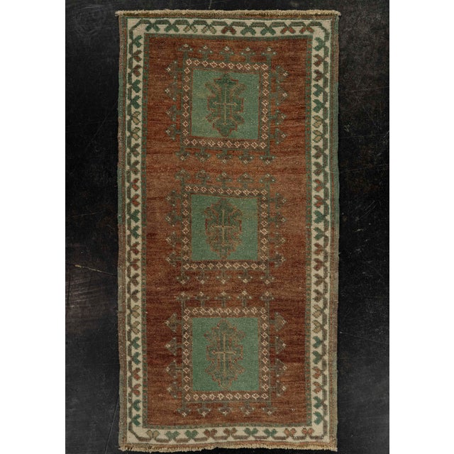 Chocolate Turkish Mini Rug Oriental Hand Knotted Vintage Rug 1'7" x 3'1" #21296 For Sale - Image 8 of 8
