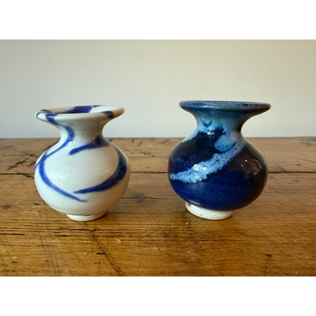 Traditional Pair of Mini Blue & White Studio Pottery Vases, Whitefish Pottery For Sale - Image 3 of 7