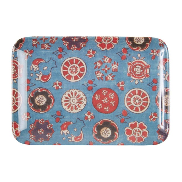 2020s Kalamkari Flowers Tray, Assorted Set of 3 For Sale - Image 5 of 6
