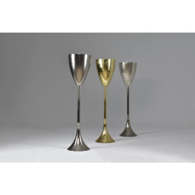 Metal Celis Contemporary Hammered Nickel Brass Champagne Bucket Stand For Sale - Image 7 of 7