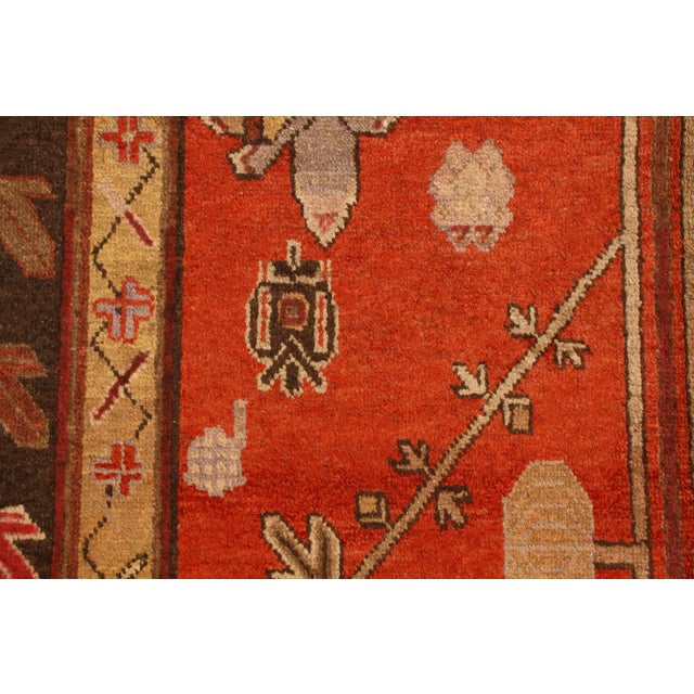 1920s Semi Antique Khotan Transitional Red and Brown Geometric Wool Rug For Sale - Image 5 of 6