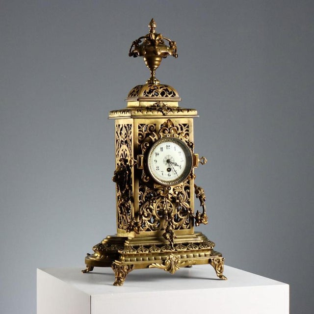 Vintage Bronze Table Clock For Sale - Image 16 of 16
