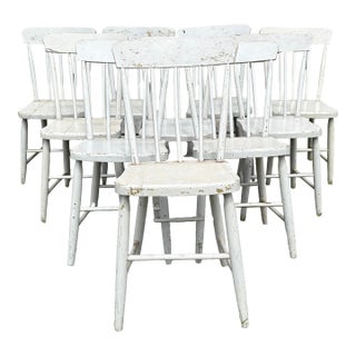 Painted Plank Seat Grange Chairs From Maine -Set of 10 For Sale
