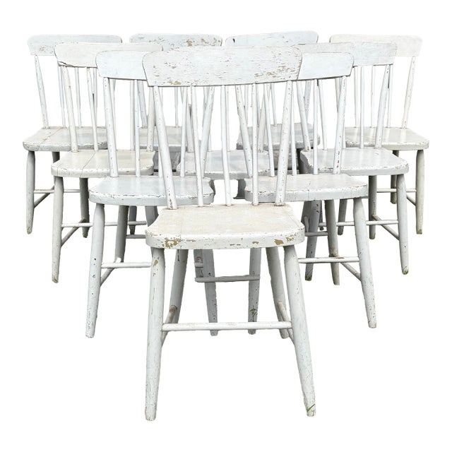 Painted Plank Seat Grange Chairs From Maine -Set of 10 For Sale