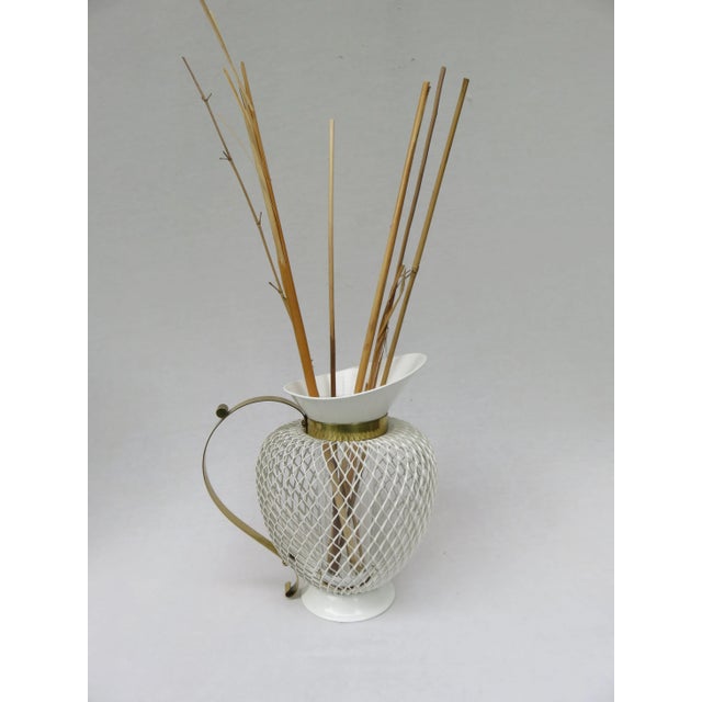 Mid-Century White & Yellow Metal & Brass Umbrella Stand, Tray, & Jug , Set of 3 For Sale - Image 17 of 18