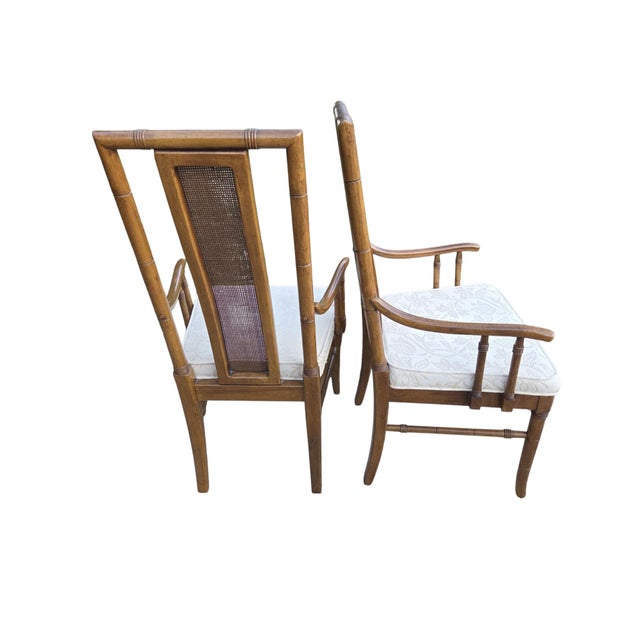 Brown Thomasville Vintage Faux Bamboo Cane High Back Dining Armchairs Regency Pair For Sale - Image 8 of 15