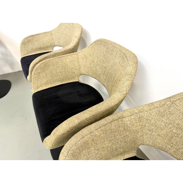 Swivel Armchairs with Organic Mottled Fabric Shells and Weighted Disc Bases, 1990s, Set of 6 For Sale - Image 13 of 18
