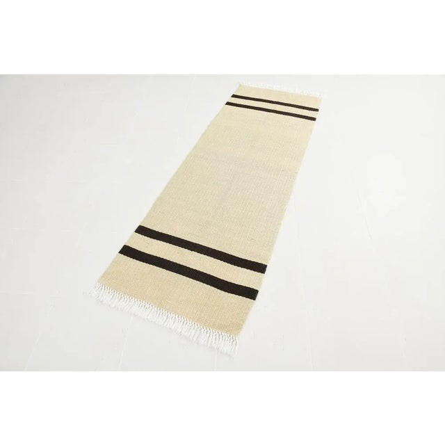 Beige Striped Hemp Runner Rug, in Flawless conditions. Designed 1970 to 1979