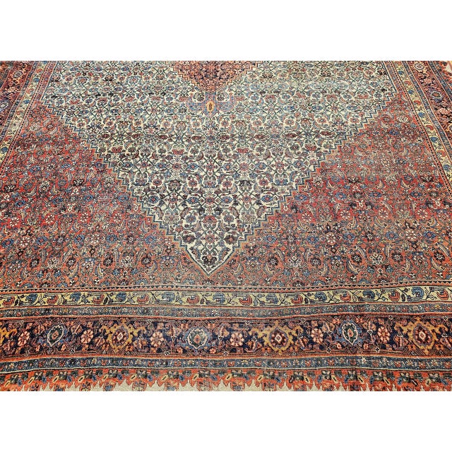 19th Century Persian Bidjar Rug, Hand-Knotted Wool, Herati Geometric Pattern, Ivory & Red, 10x14 For Sale - Image 16 of 18