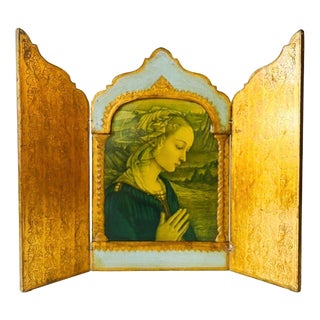 Large Vintage Florentine Gilt Madonna Triptych, Italy, 1950s For Sale