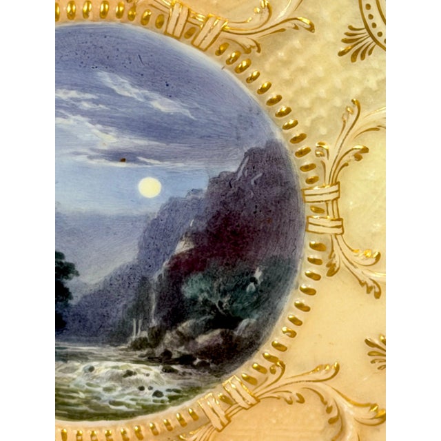 Royal Worcester “Empress” Shell-Form Porcelain Dish with Moonlit River Gorge, 1897, Unsigned For Sale - Image 11 of 18