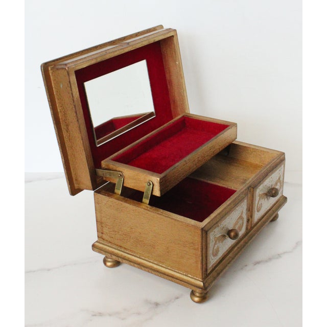 Wood Antique Italian Florentine Musical Jewerly Box For Sale - Image 7 of 7