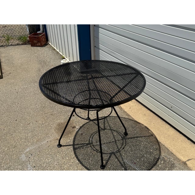 Salterini Vintage Salterini Style Wrought Iron Mesh Patio Table – 36” Round For Sale - Image 4 of 12