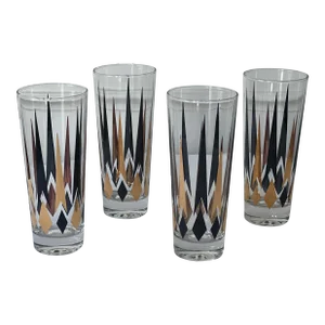 Vintage Black and Gold Cocktail Glasses- Set of 4