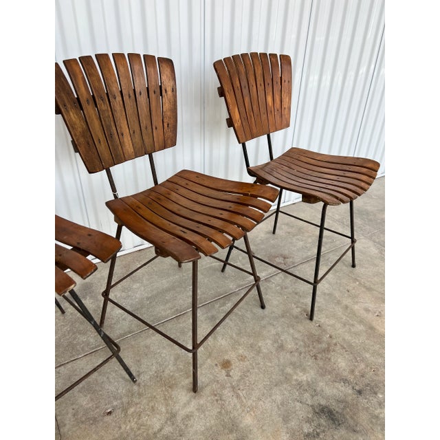 Mid-Century Modern Mid Century Modern Wooden Bentwood Slatted Chairs With Iron Bases - Matching Set of 4 For Sale - Image 3 of 11