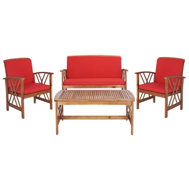 Fontana 4-Piece Outdoor Set, Natural/Red For Sale - Image 10 of 10