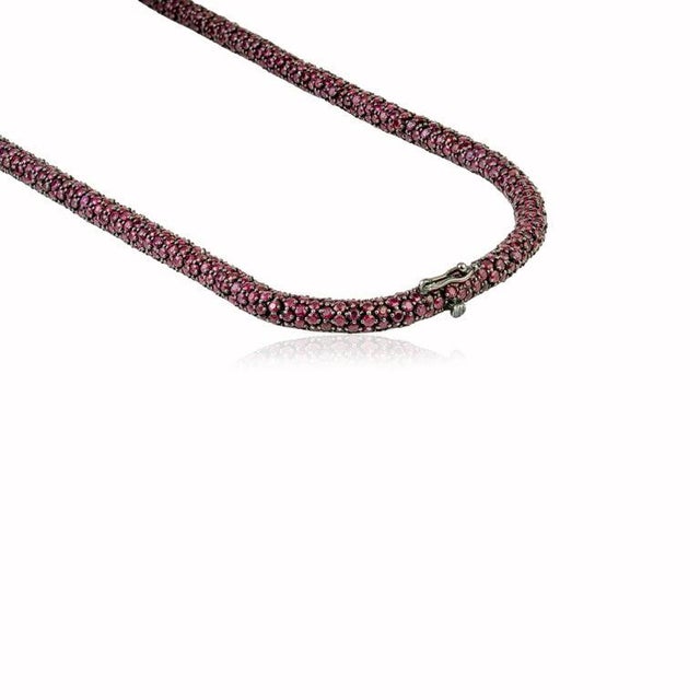 Art Deco Art Nouveau Natural Ruby Pave Set String Tennis Necklace in Silver- Mom Gift For Sale - Image 3 of 12