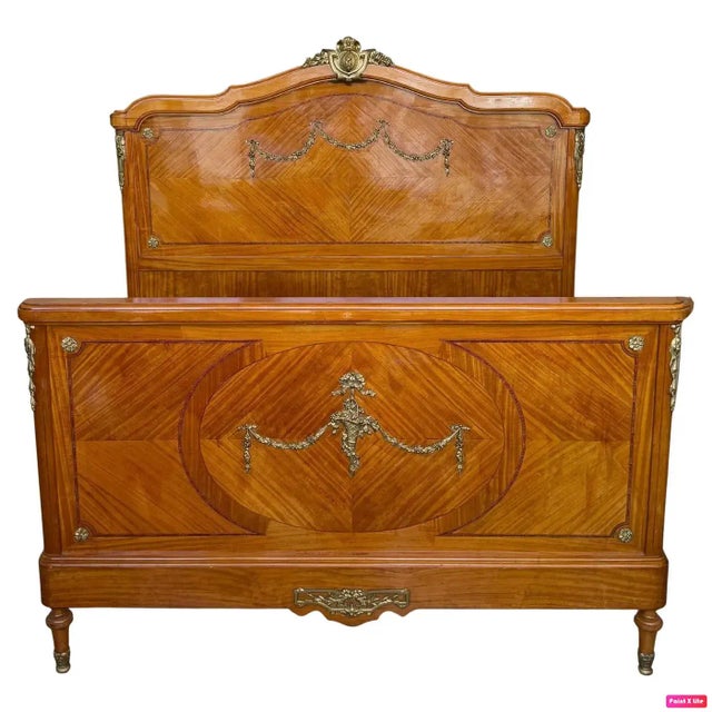 Wood French Neoclassical Burl Maple Bed, 1900 For Sale - Image 7 of 7