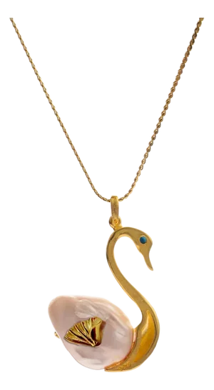 Graceful Swan Baroque Pearl & Turquoise Necklace