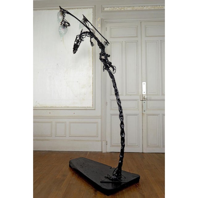 Vintage French Brutalist Sculptural Dragon Lamp in Wrought Iron, 1970s For Sale - Image 4 of 18