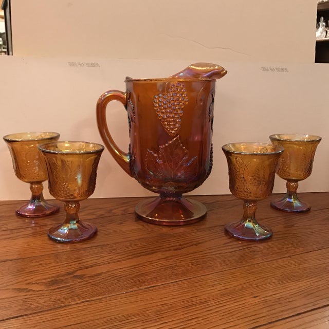 Antique Carnival Glass Pitcher & Glasses Set of 5 Chairish