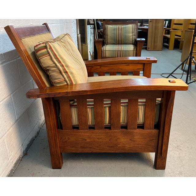 Late 20th Century Handcrafted Slatted Mission Oak Lounge Chairs For Sale - Image 13 of 16