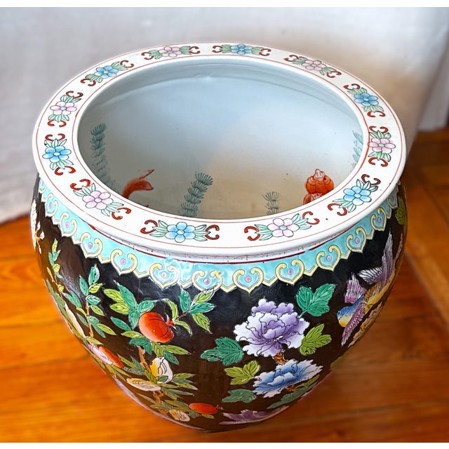 Black Hand Painted Chinese Chinoiserie Fishbowl Planter For Sale - Image 8 of 11