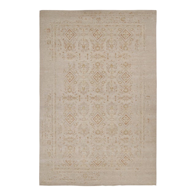 2010s Rug & Kilim’s Oushak Style Oversized Rug in Taupe With Rust Floral Patterns For Sale