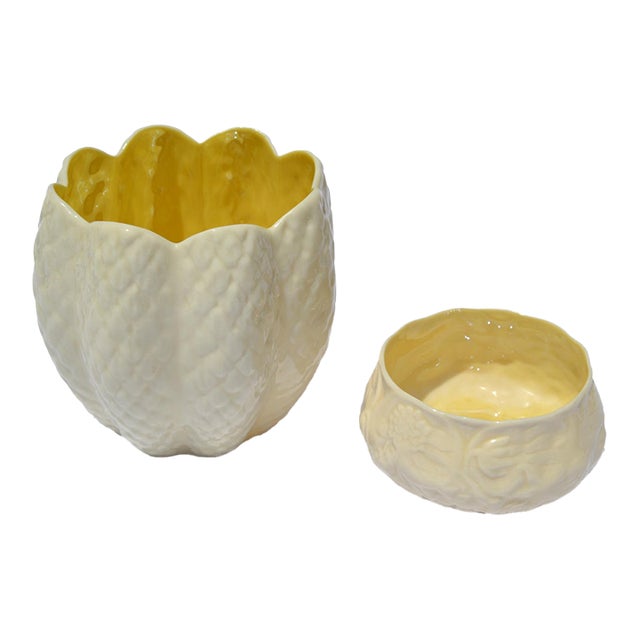 Set of 2 Early 20th Century Belleek Pottery Tan Embossed Fine Bone China Porcelain For Sale