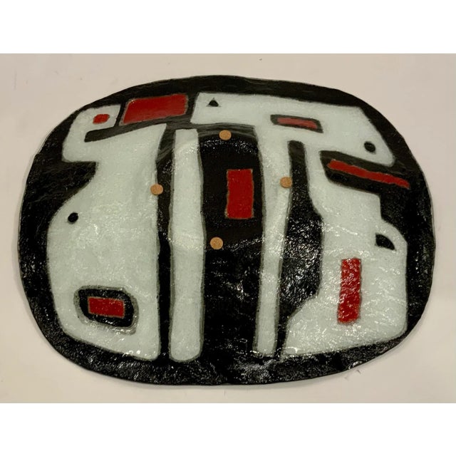 Mid-Century Modern Mid-Century Modern Style Large Abstract Black and Red Art Glass Bowl For Sale - Image 3 of 4