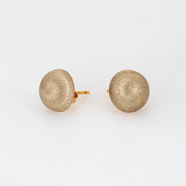 Vintage Portuguese 19k Yellow Gold Stud Earrings Buttons Satin Finish, Pair For Sale - Image 4 of 5
